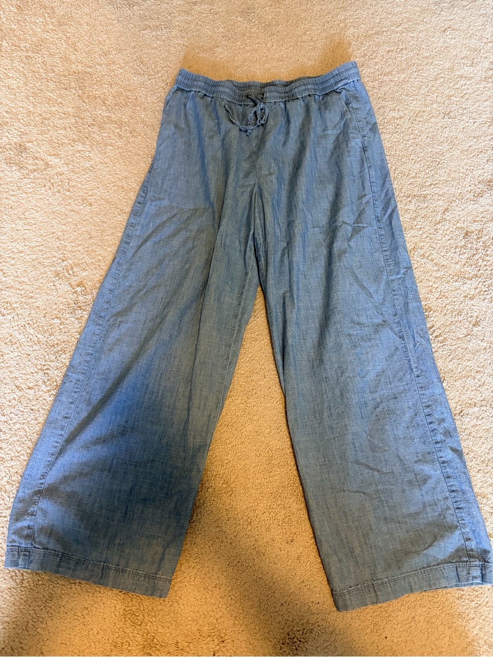 J. Crew Wide Leg Chambray Pants in Light Blue Jean